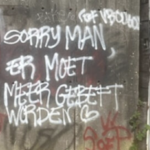 graffiti sorry man, of vrouw